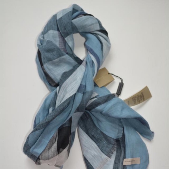 NWT BURBERRY GIANT EXPLODED CHECK LINEN LARGE CRINKLE SCARF - Picture 2 of 6